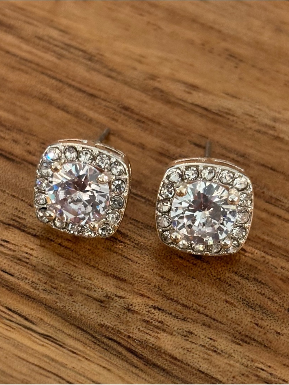 Silver CZ Halo Stud Earrings